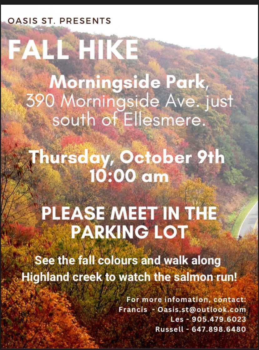 OASIS ST. PRESENTS FALL HIKE  THURSDAY, OCTOBER 9TH, 2025 AT 10 AM