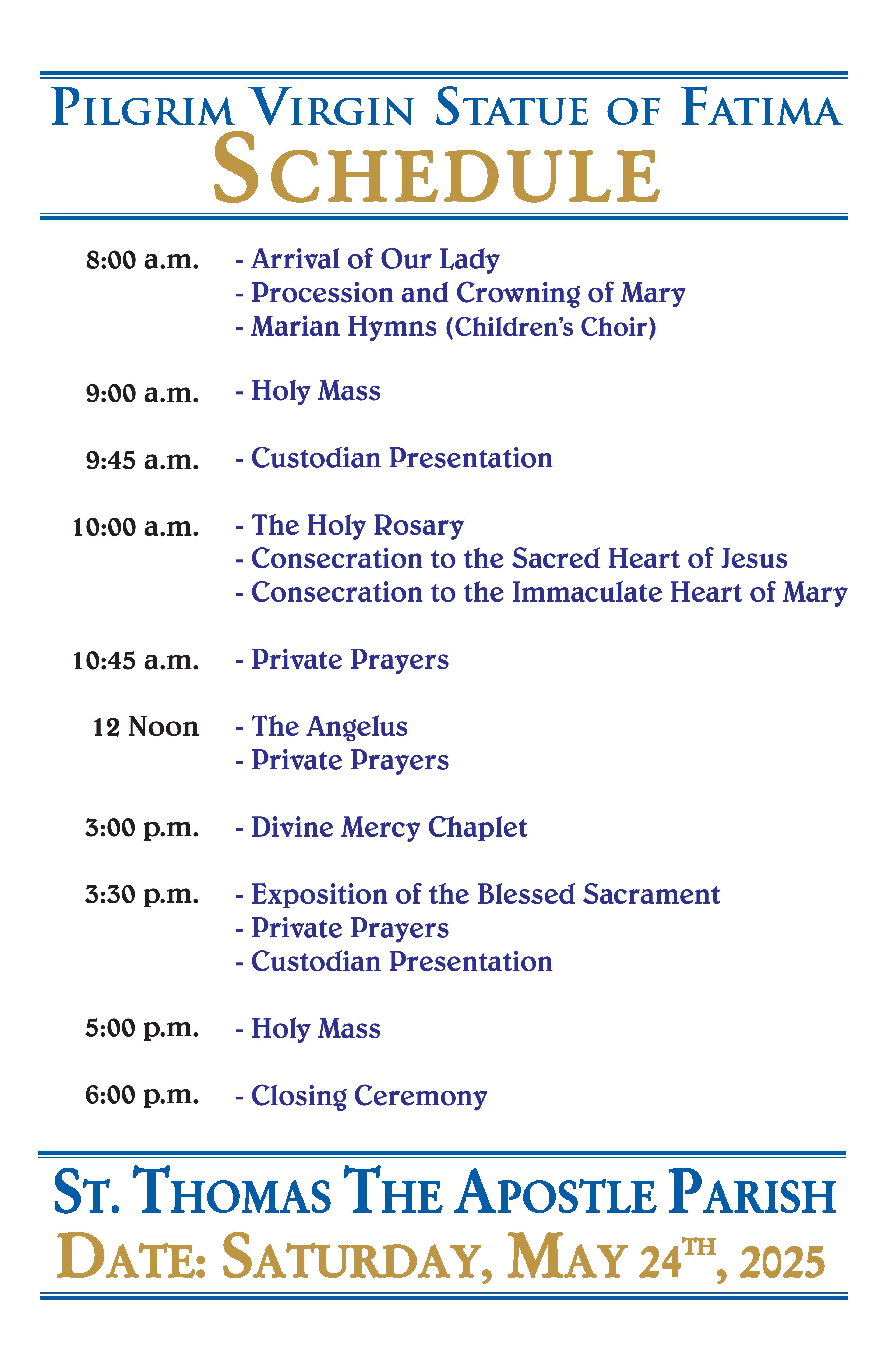 St. Thomas the Apostle Parish Fatima Poster Schedule